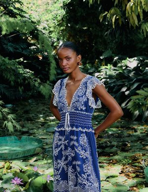 Farm Rio romantic richelieu maxi dress - blue detail