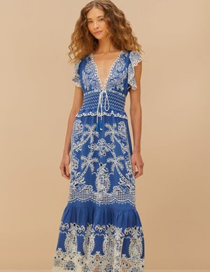 Farm Rio romantic richelieu maxi dress - blue