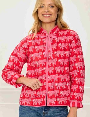Pink City Prints penny jacket - crimson leopard model