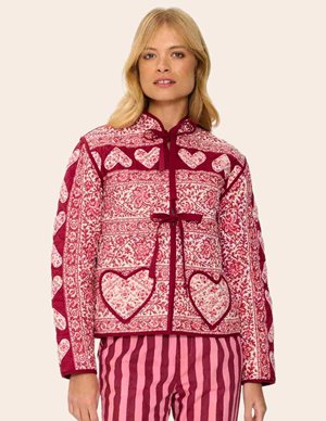 Pink City Prints penny jacket - burgundy patchwork model