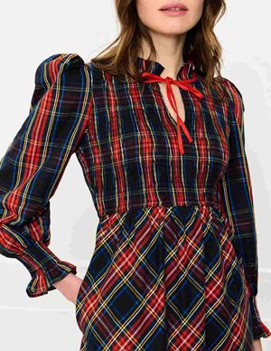 Pink City Prints izzy dress - midnight tartan detail