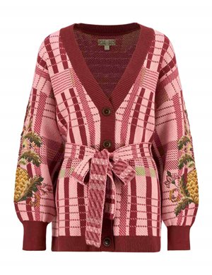 Barbour luisa cardigan - pink tartan back