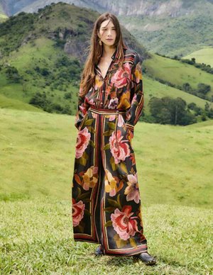 Farm Rio chenille flowers trouser - black