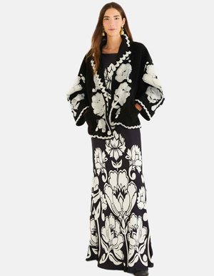 Farm Rio floral arabesque coat - black detail