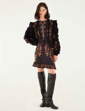 Farm Rio berry embroidery cardigan - black detail