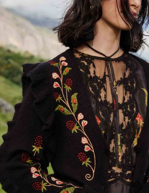 Farm Rio berry embroidery cardigan - black side