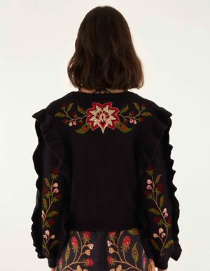 Farm Rio berry embroidery cardigan - black back