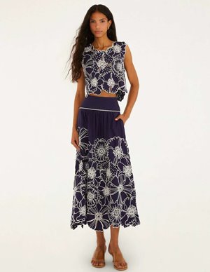 Farm Rio flowers skirt - blue detail