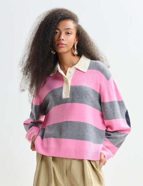 Essentiel Antwerp Jezebel polo top - pink / grey