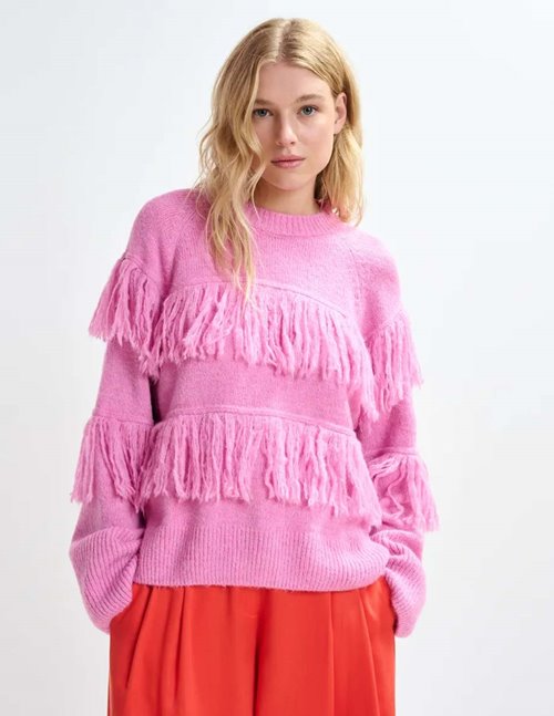 Essentiel Antwerp Johns fringe jumper - pink