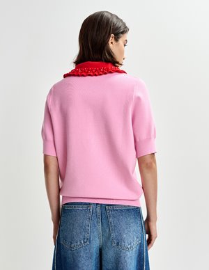 Essentiel Antwerp jewelry polo top - pink model