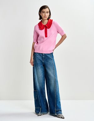 Essentiel Antwerp jewelry polo top - pink side
