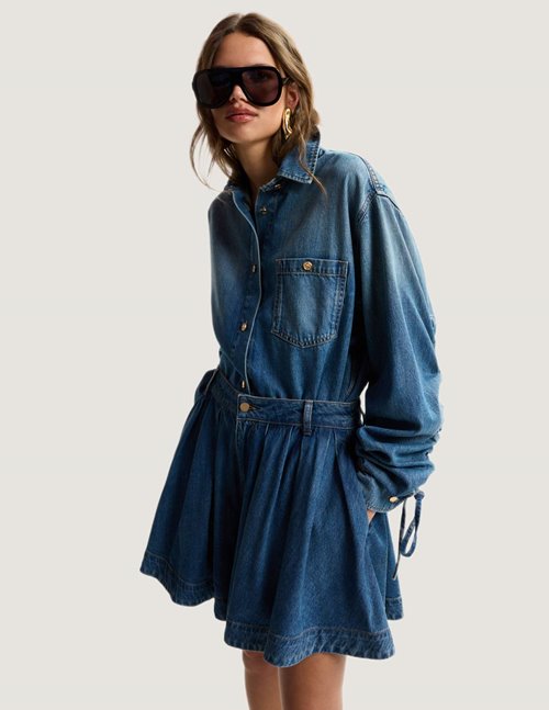 Essentiel Antwerp Joss pleated denim shorts - blue