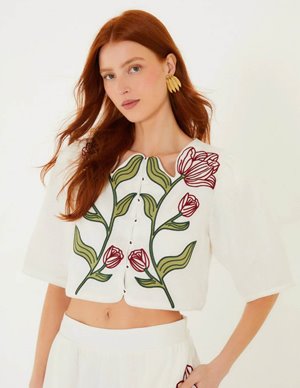 Farm Rio flower crop top - white