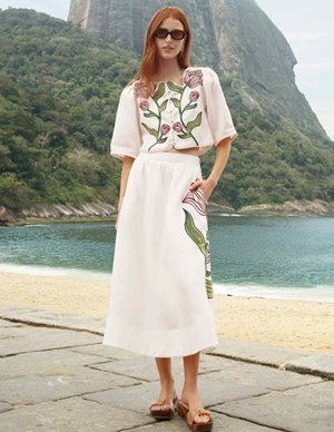 Farm Rio flower skirt - white